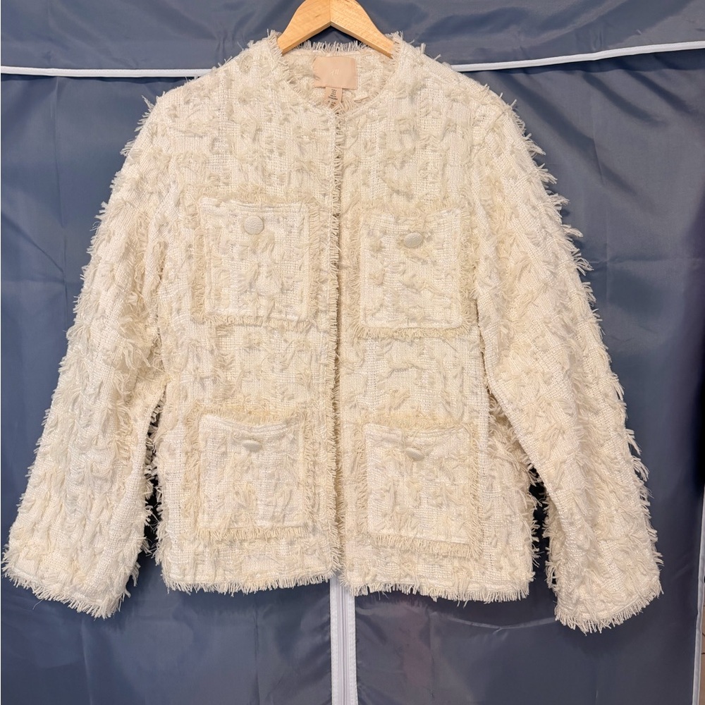 H&M Textured-Weave Fringe Tweed Blazer